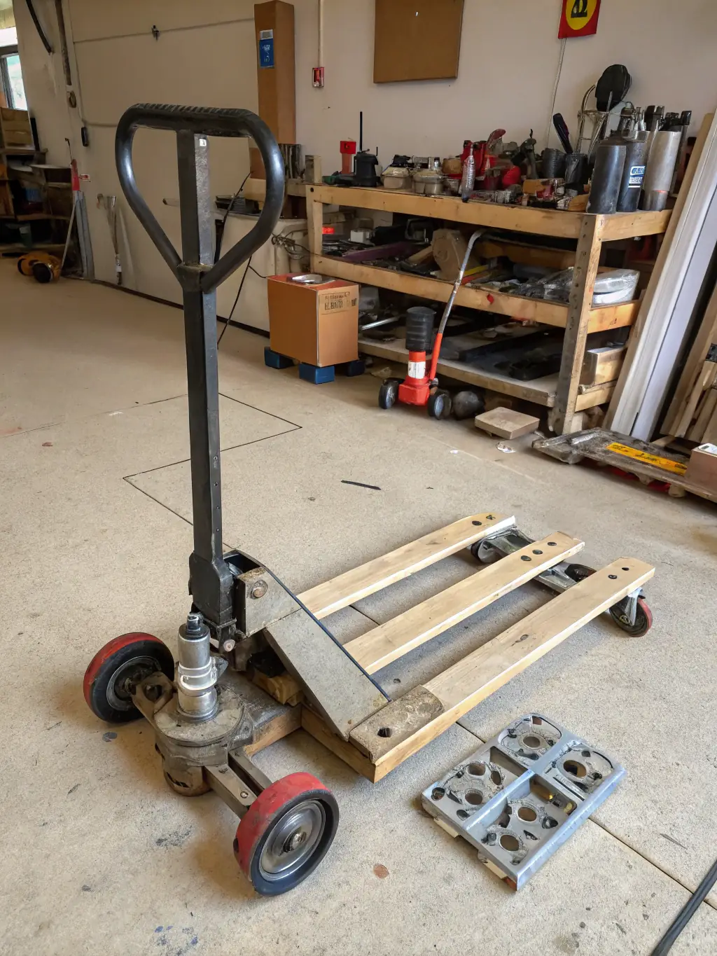 A high-resolution image of the Electric Pallet Jack demonstrating its maximum load capacity with a clear visual representation of the weight being supported.